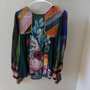 Women's Bl^nk London Anthropologie MIRANDA PEASANT XS Green Electric Blouse